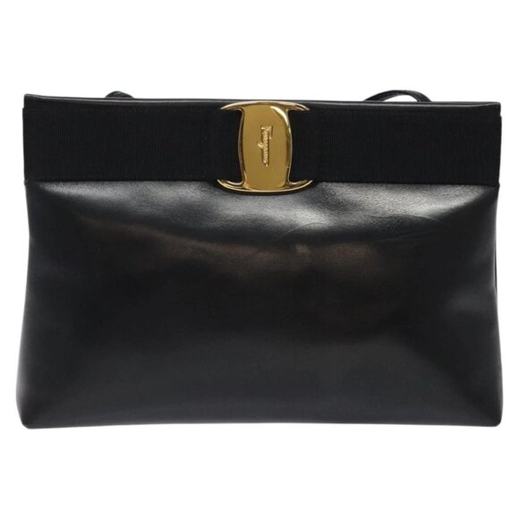 Salvatore Ferragamo Vala Shoulder Bag Leather Black Gold Auth - Picture 10 of 16